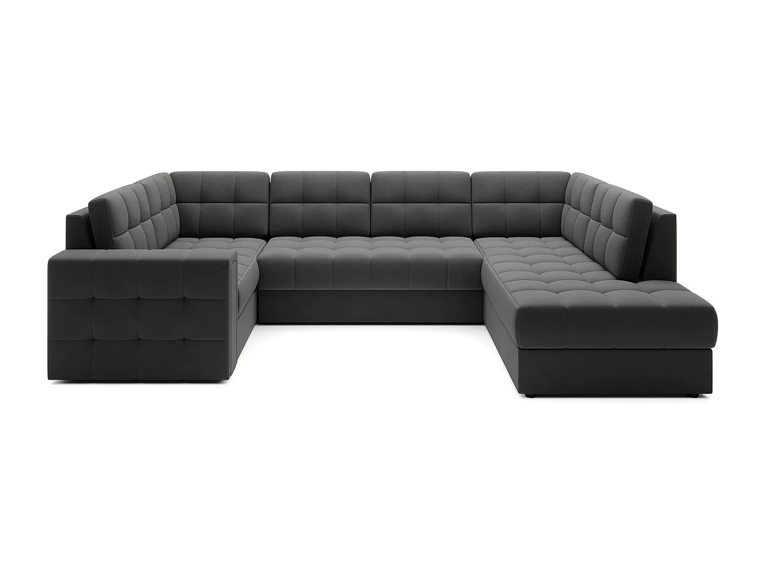 Canapé panoramique BLOOM velours capitonné - Rangement et convertible-Gris foncé-Coffre de rangement à droite