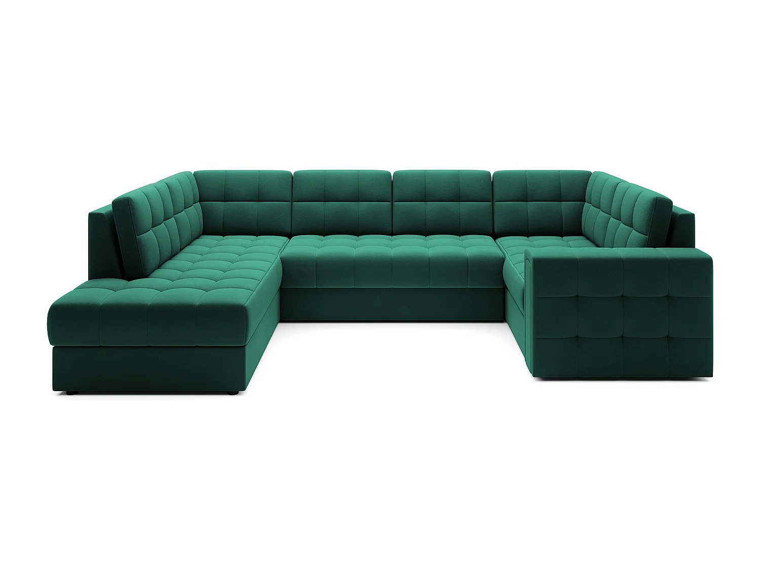BLOOM panoramische bank in gecapitonneerd fluweel - Opbergruimte en omvormbaar-Kleur Groente-Opslagruimte naar links