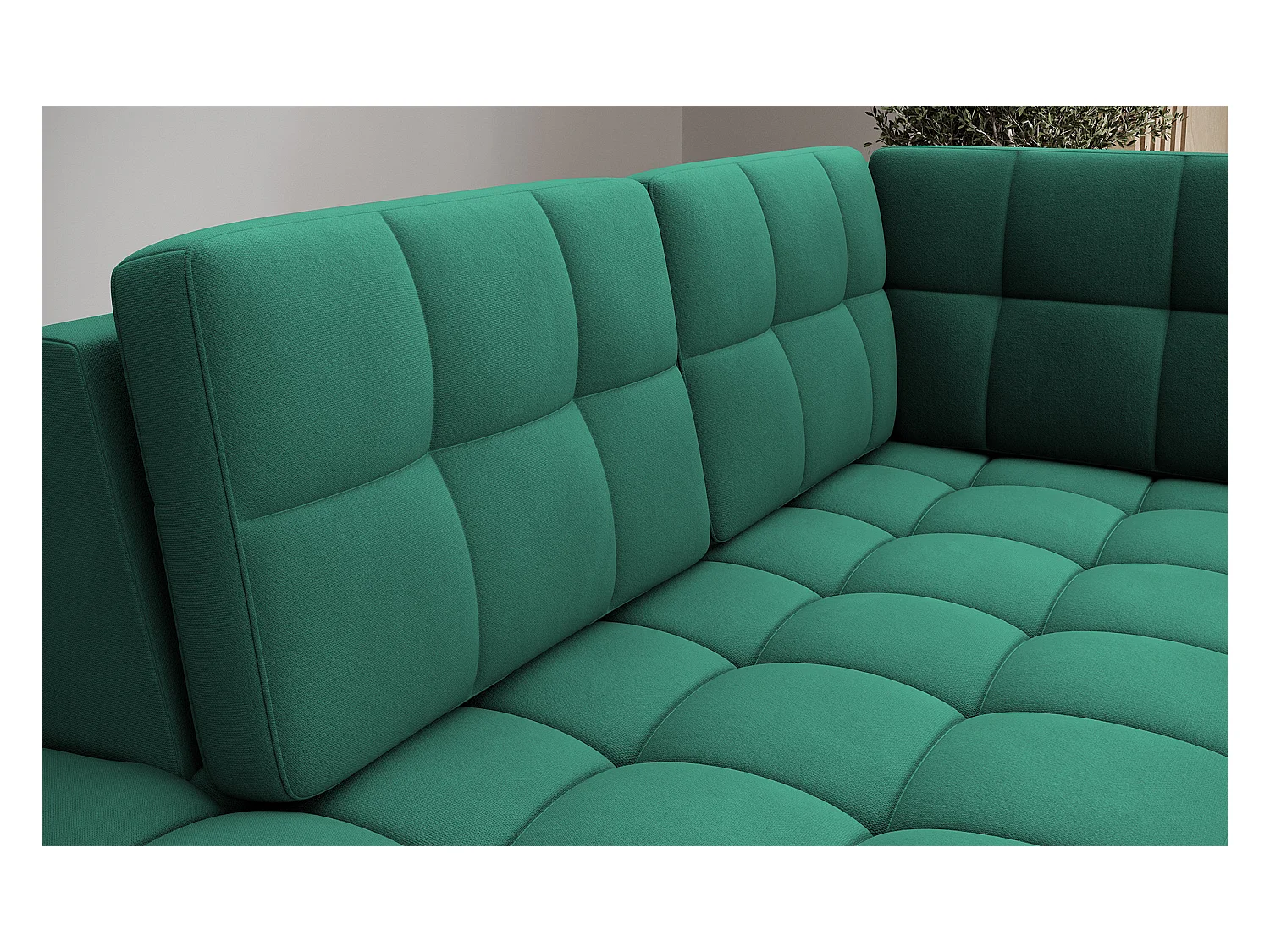 BLOOM panoramische bank in gecapitonneerd fluweel - Opbergruimte en omvormbaar-Kleur Groente-Opslagruimte naar links