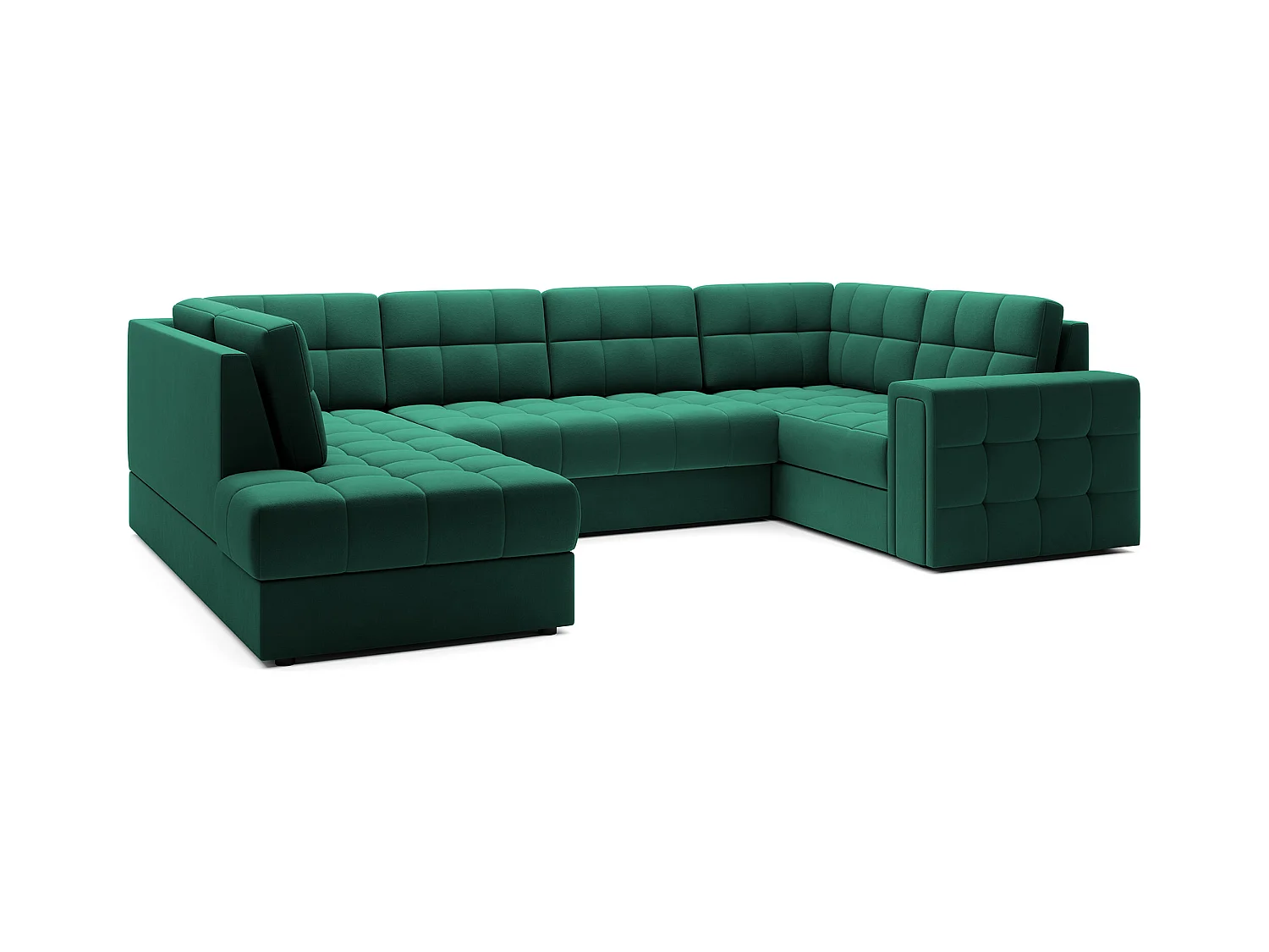 BLOOM panoramische bank in gecapitonneerd fluweel - Opbergruimte en omvormbaar-Kleur Groente-Opslagruimte naar links
