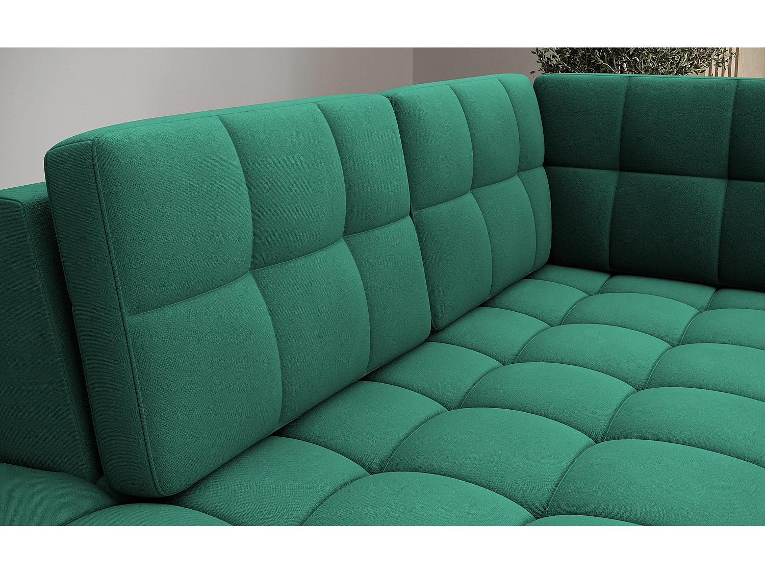 Canapé panoramique BLOOM velours capitonné - Rangement et convertible-Vert-Coffre de rangement à gauche