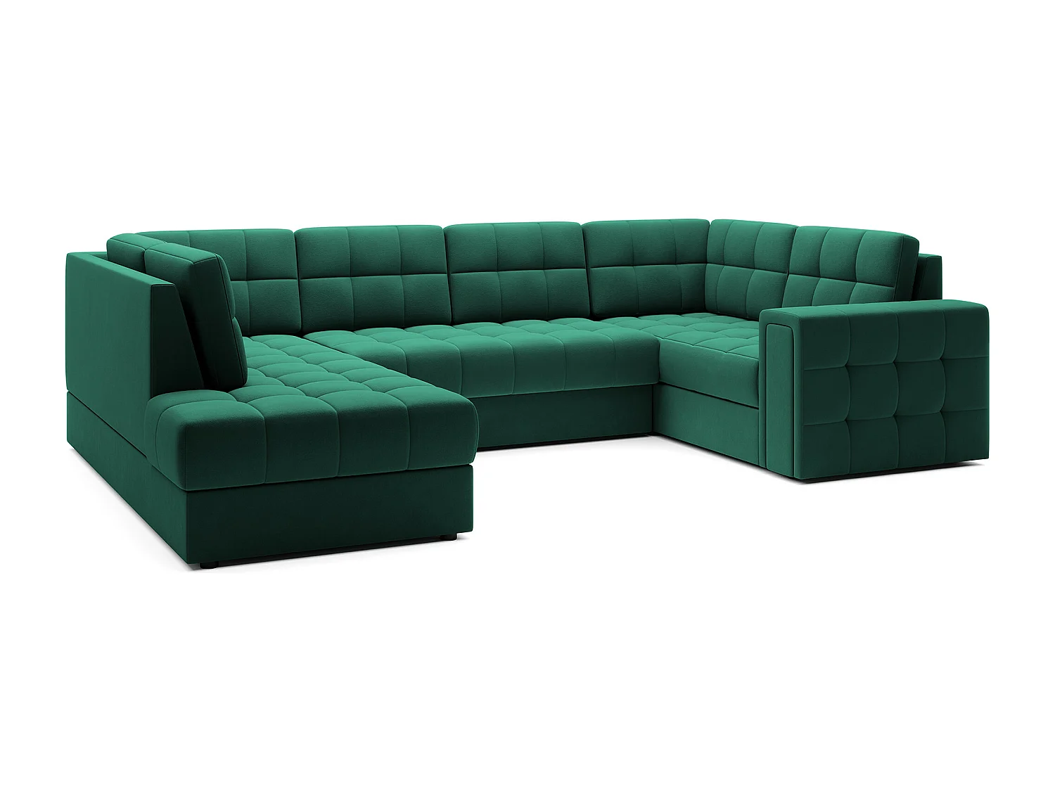 Canapé panoramique BLOOM velours capitonné - Rangement et convertible-Vert-Coffre de rangement à gauche