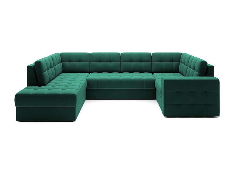 BLOOM panoramische bank in gecapitonneerd fluweel - Opbergruimte en omvormbaar-Kleur Groente-Opslagruimte naar links