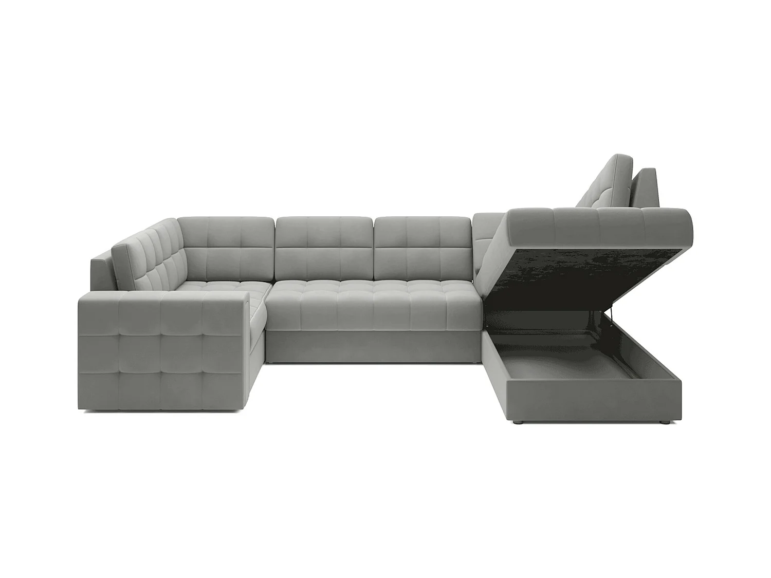 BLOOM panoramische bank in gecapitonneerd fluweel - Opbergruimte en omvormbaar-Kleur Muis grijs-Opslagruimte naar rechts