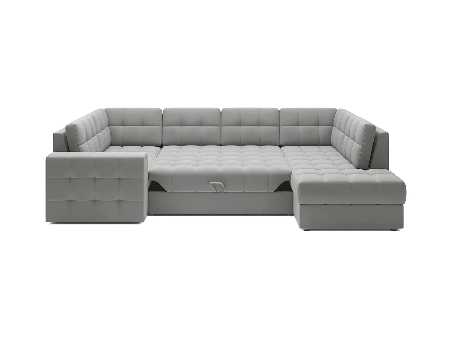 BLOOM panoramische bank in gecapitonneerd fluweel - Opbergruimte en omvormbaar-Kleur Muis grijs-Opslagruimte naar rechts