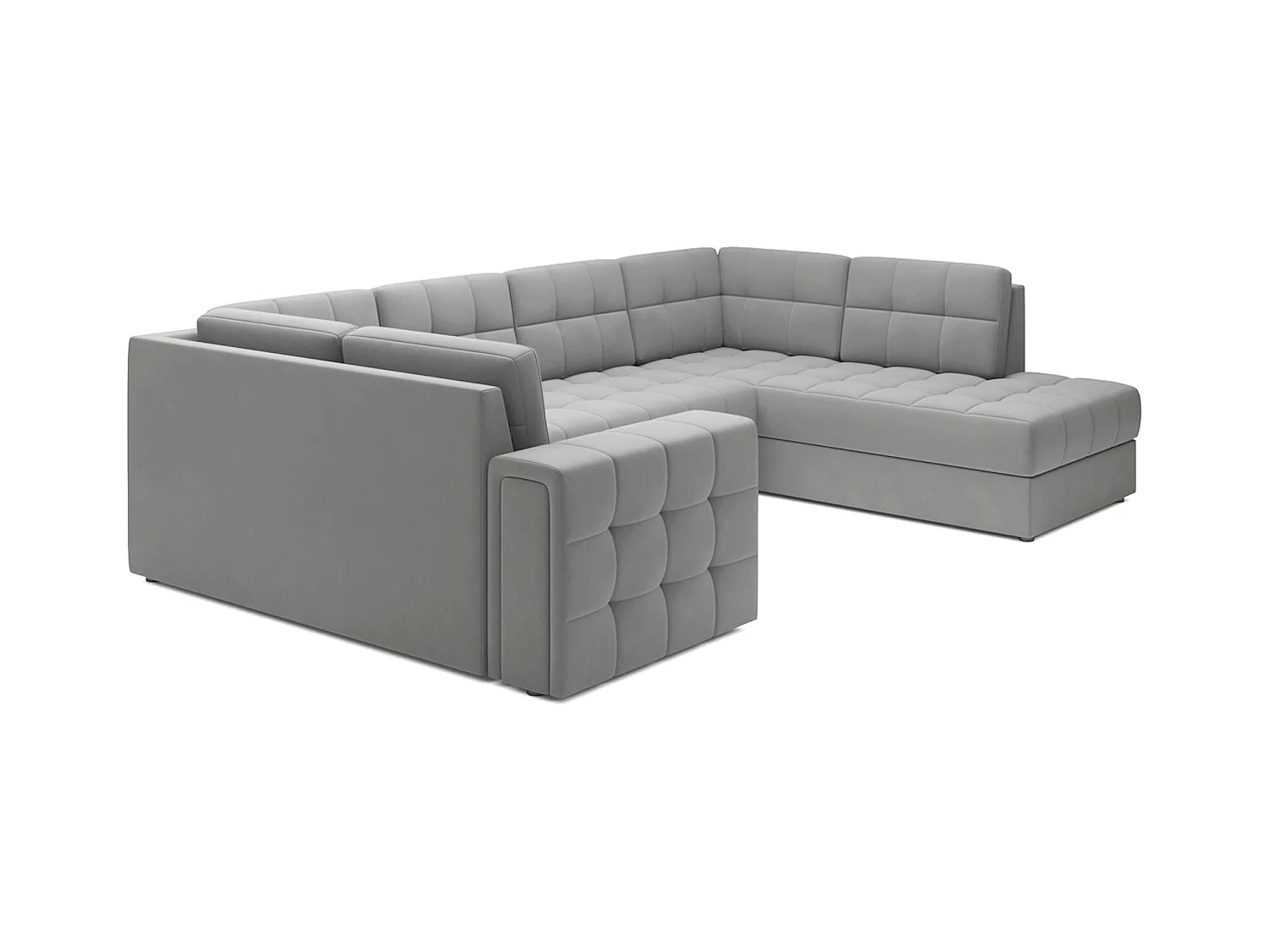 BLOOM panoramische bank in gecapitonneerd fluweel - Opbergruimte en omvormbaar-Kleur Muis grijs-Opslagruimte naar rechts