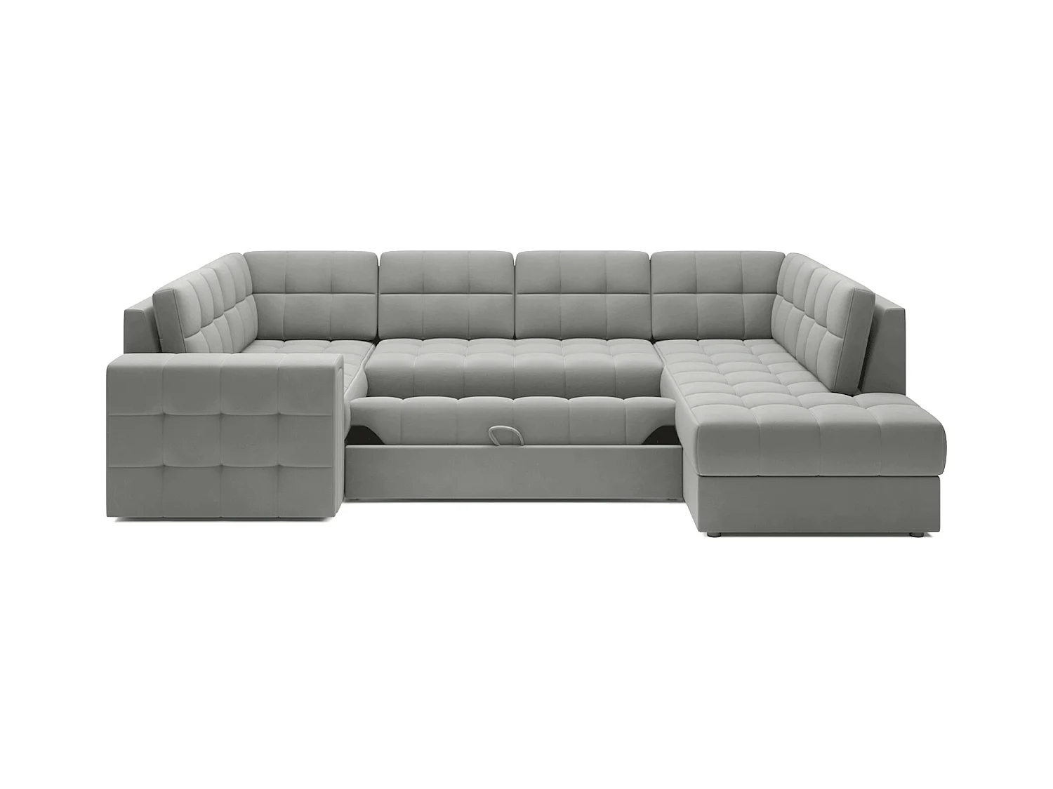 BLOOM panoramische bank in gecapitonneerd fluweel - Opbergruimte en omvormbaar-Kleur Muis grijs-Opslagruimte naar rechts