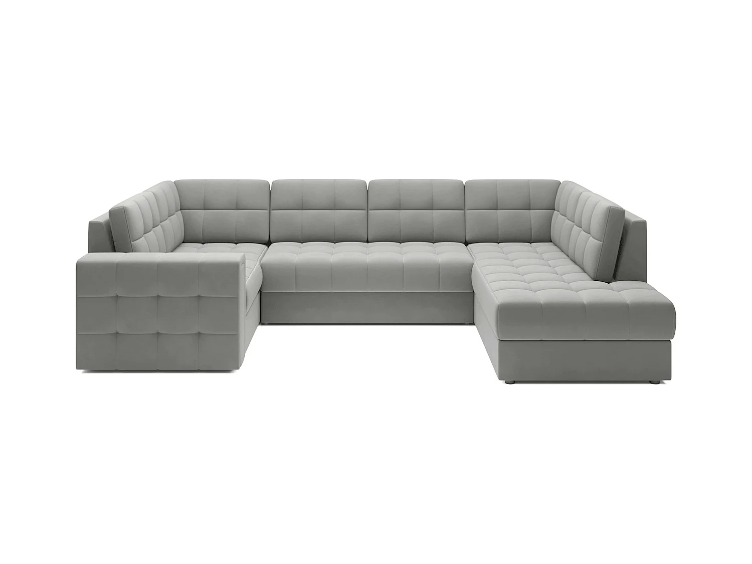 BLOOM panoramische bank in gecapitonneerd fluweel - Opbergruimte en omvormbaar-Kleur Muis grijs-Opslagruimte naar rechts