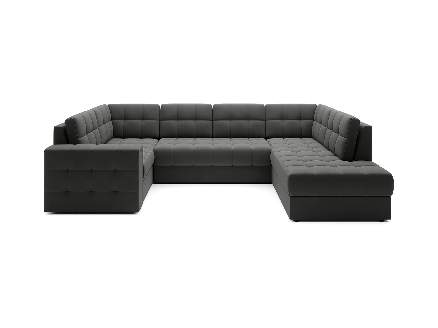 BLOOM panoramische bank in gecapitonneerd fluweel - Opbergruimte en omvormbaar-Kleur Muis grijs-Opslagruimte naar rechts