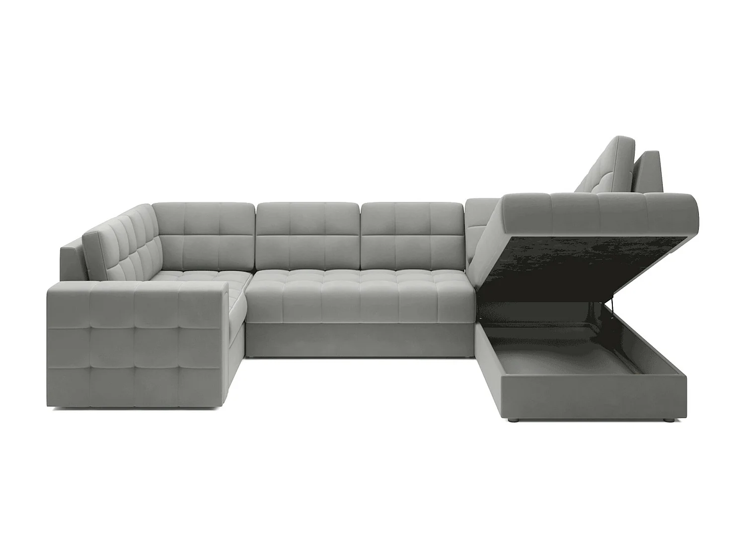 Canapé panoramique BLOOM velours capitonné - Rangement et convertible-Gris souris-Coffre de rangement à droite