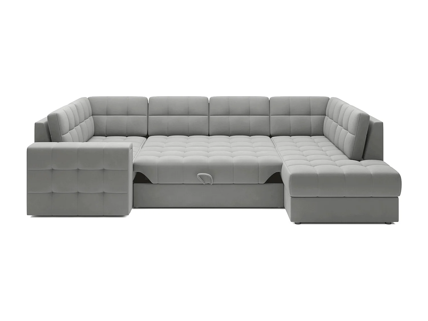 Canapé panoramique BLOOM velours capitonné - Rangement et convertible-Gris souris-Coffre de rangement à droite