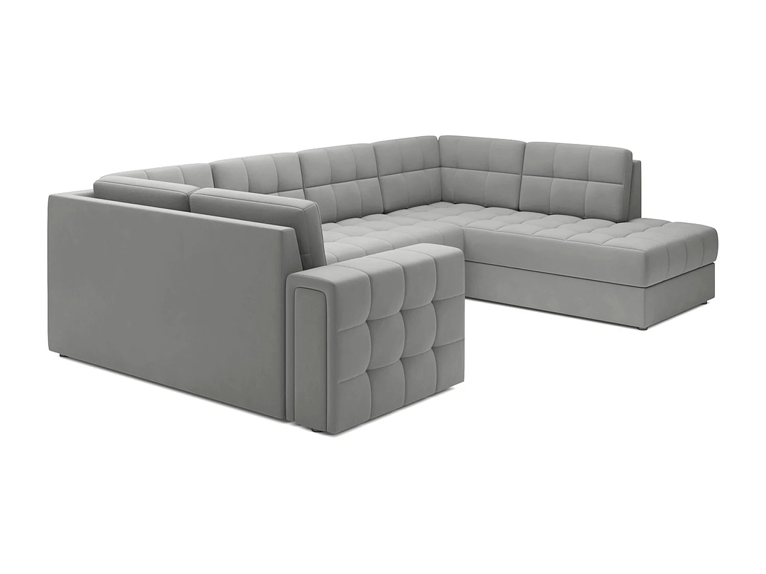 Canapé panoramique BLOOM velours capitonné - Rangement et convertible-Gris souris-Coffre de rangement à droite