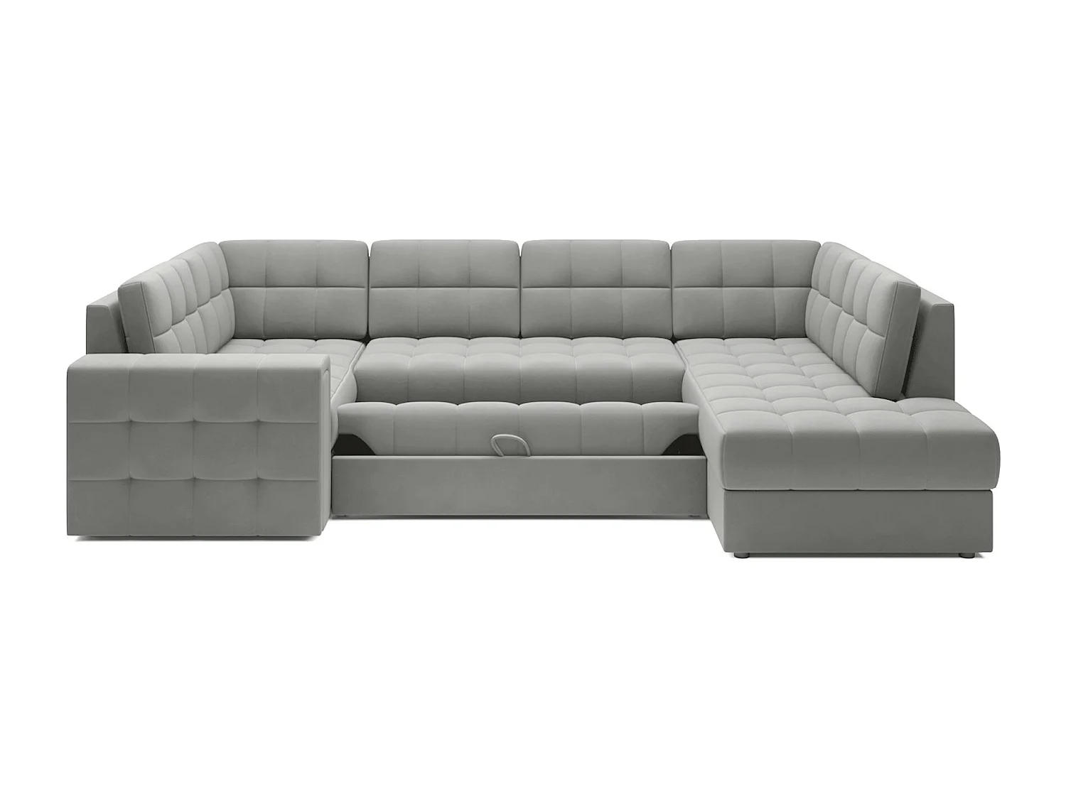 Canapé panoramique BLOOM velours capitonné - Rangement et convertible-Gris souris-Coffre de rangement à droite