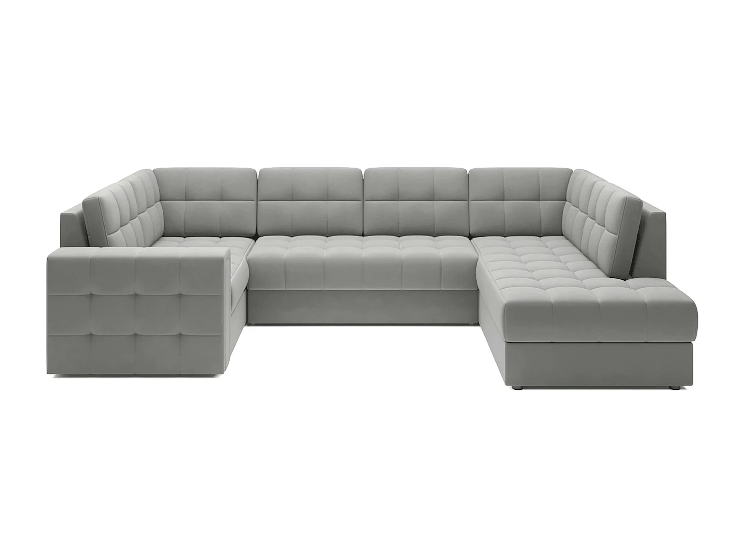 Canapé panoramique BLOOM velours capitonné - Rangement et convertible-Gris souris-Coffre de rangement à droite