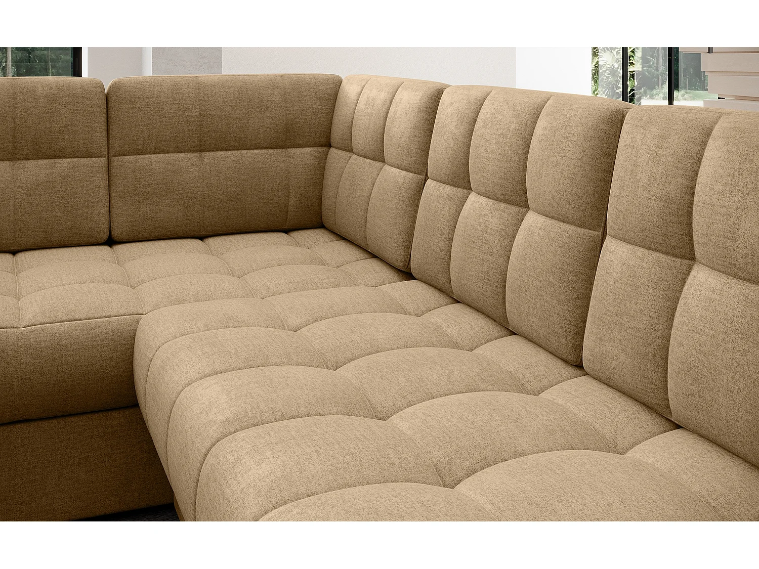 Espace séjour Ariane UR/fonction couchage/coffre-lit/revêtement tissu/Beige