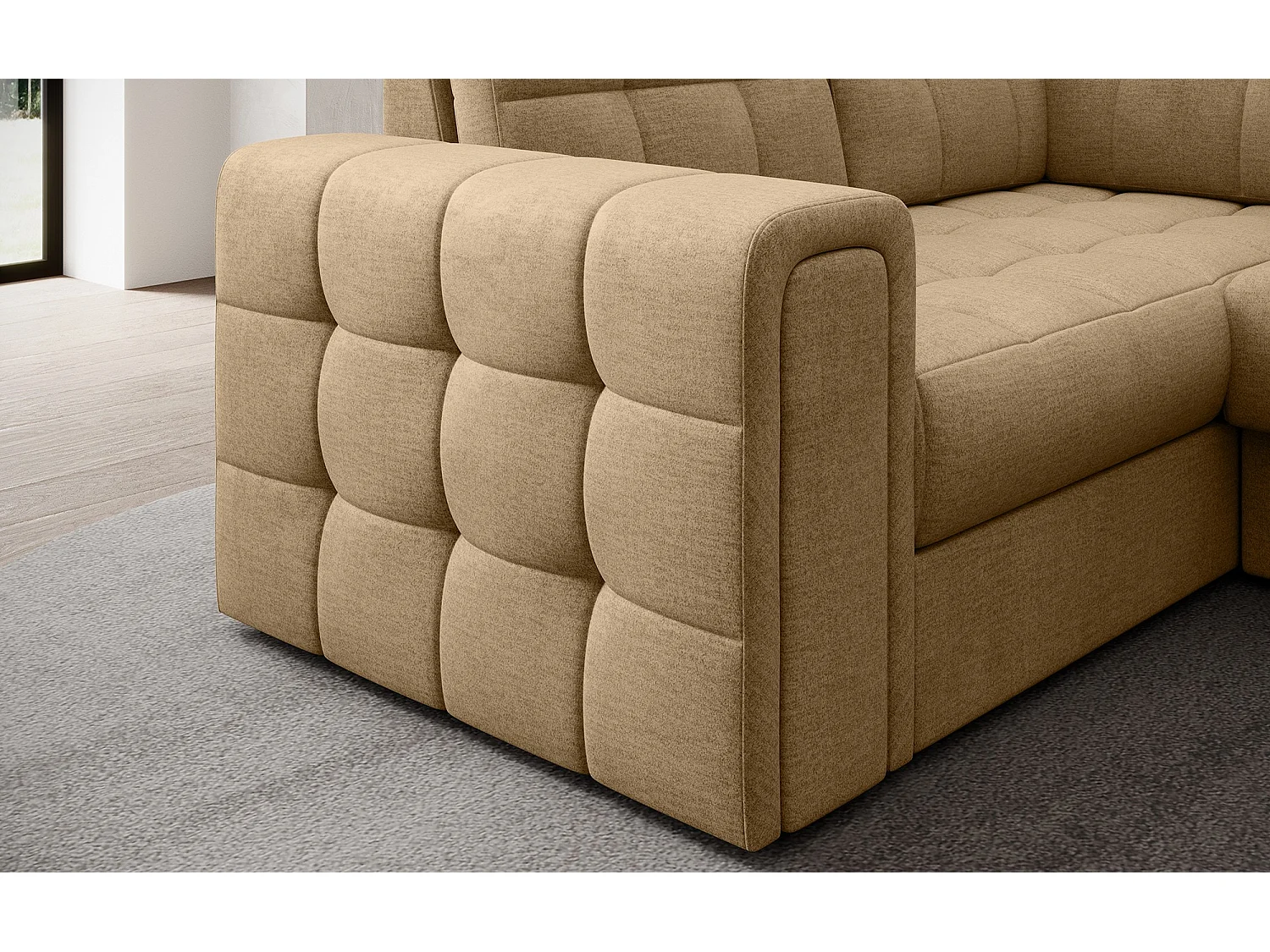 Espace séjour Ariane UR/fonction couchage/coffre-lit/revêtement tissu/Beige