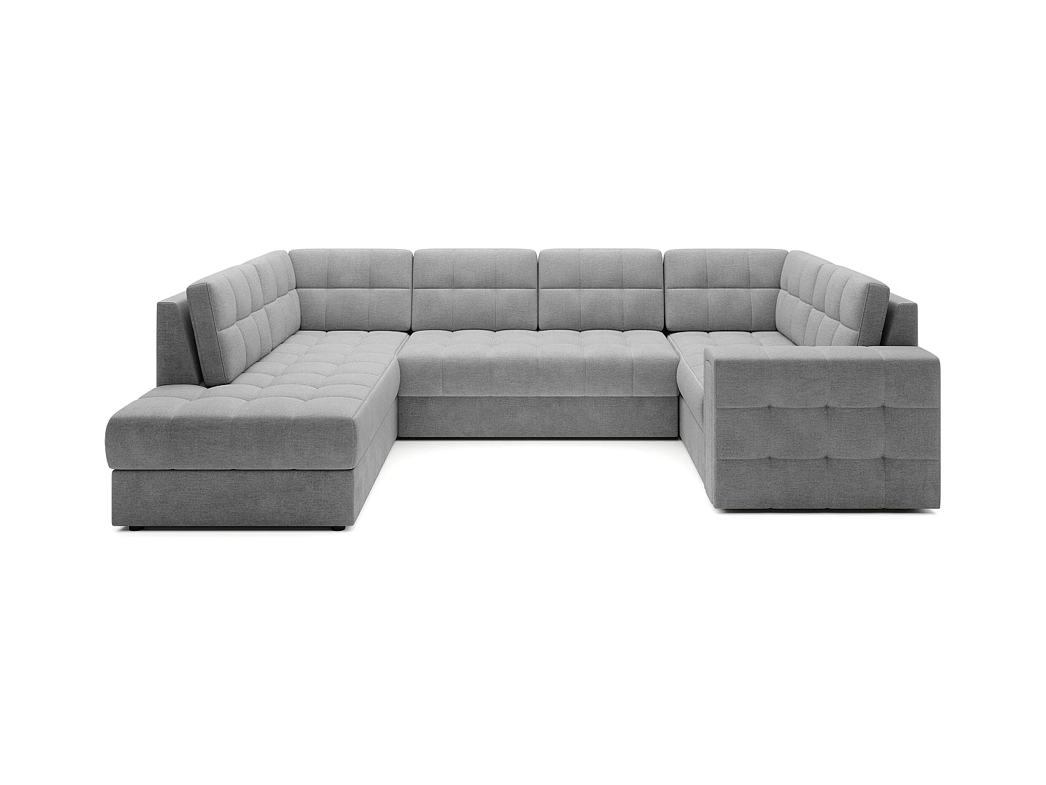 Canapé panoramique BLOOM tissu capitonné - Rangement et convertible-Gris clair-Coffre de rangement à gauche