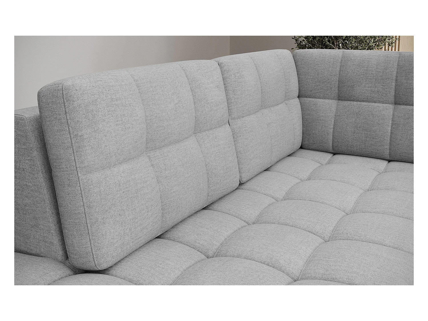 Canapé panoramique BLOOM tissu capitonné - Rangement et convertible-Gris clair-Coffre de rangement à gauche