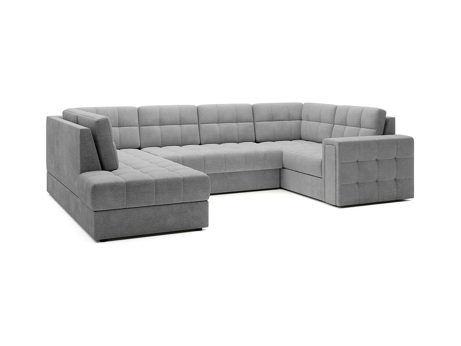 Canapé panoramique BLOOM tissu capitonné - Rangement et convertible-Gris clair-Coffre de rangement à gauche