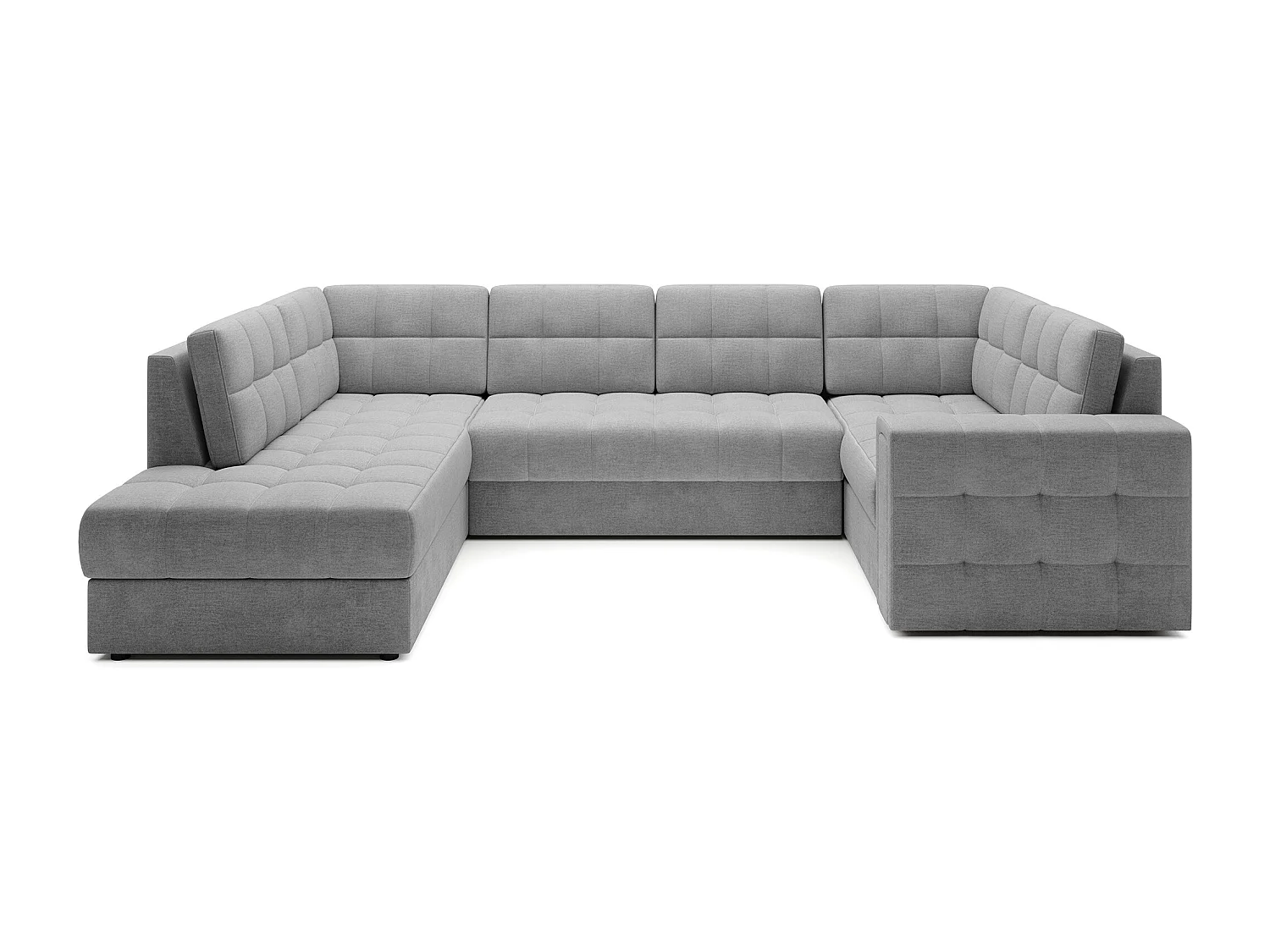 Canapé panoramique BLOOM tissu capitonné - Rangement et convertible-Gris clair-Coffre de rangement à gauche