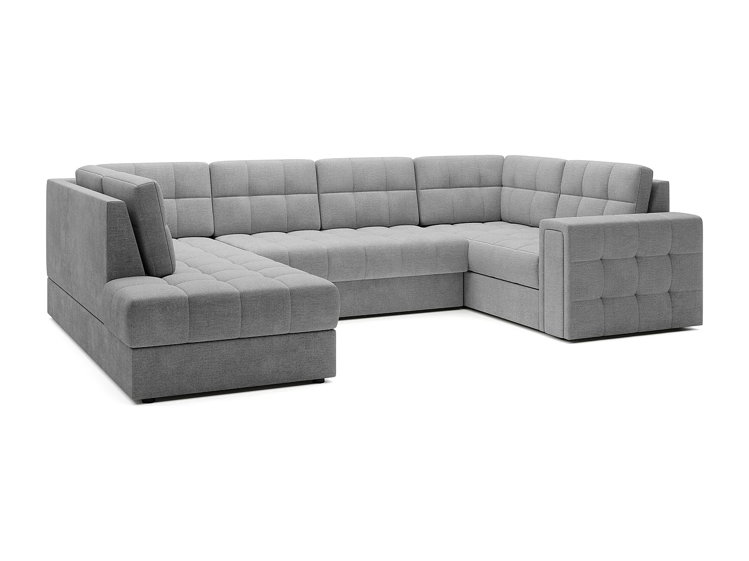 Canapé panoramique BLOOM tissu capitonné - Rangement et convertible-Gris clair-Coffre de rangement à gauche