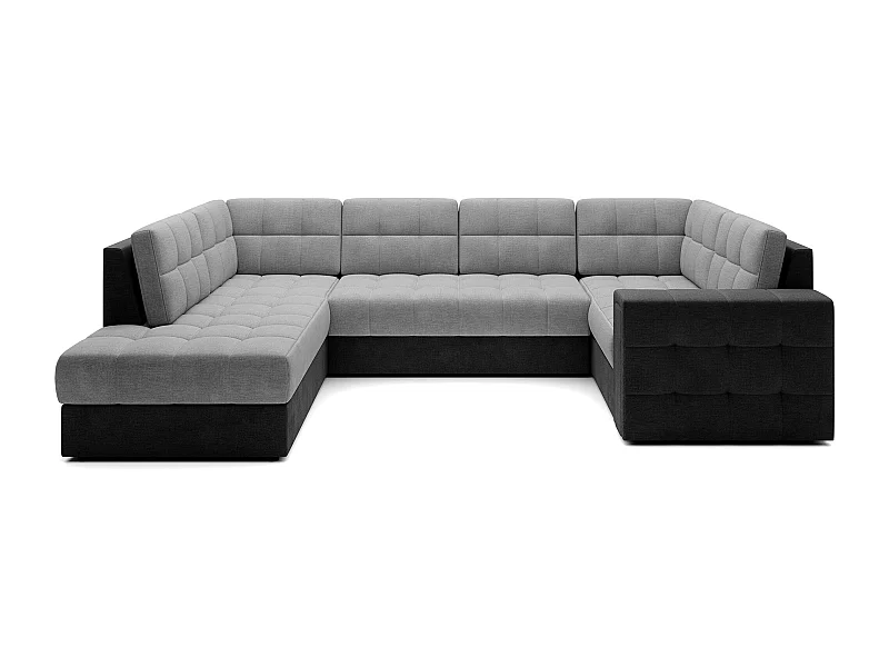 Canapé panoramique BLOOM tissu capitonné - Rangement et convertible-Gris foncé/Gris-Coffre de rangement à gauche