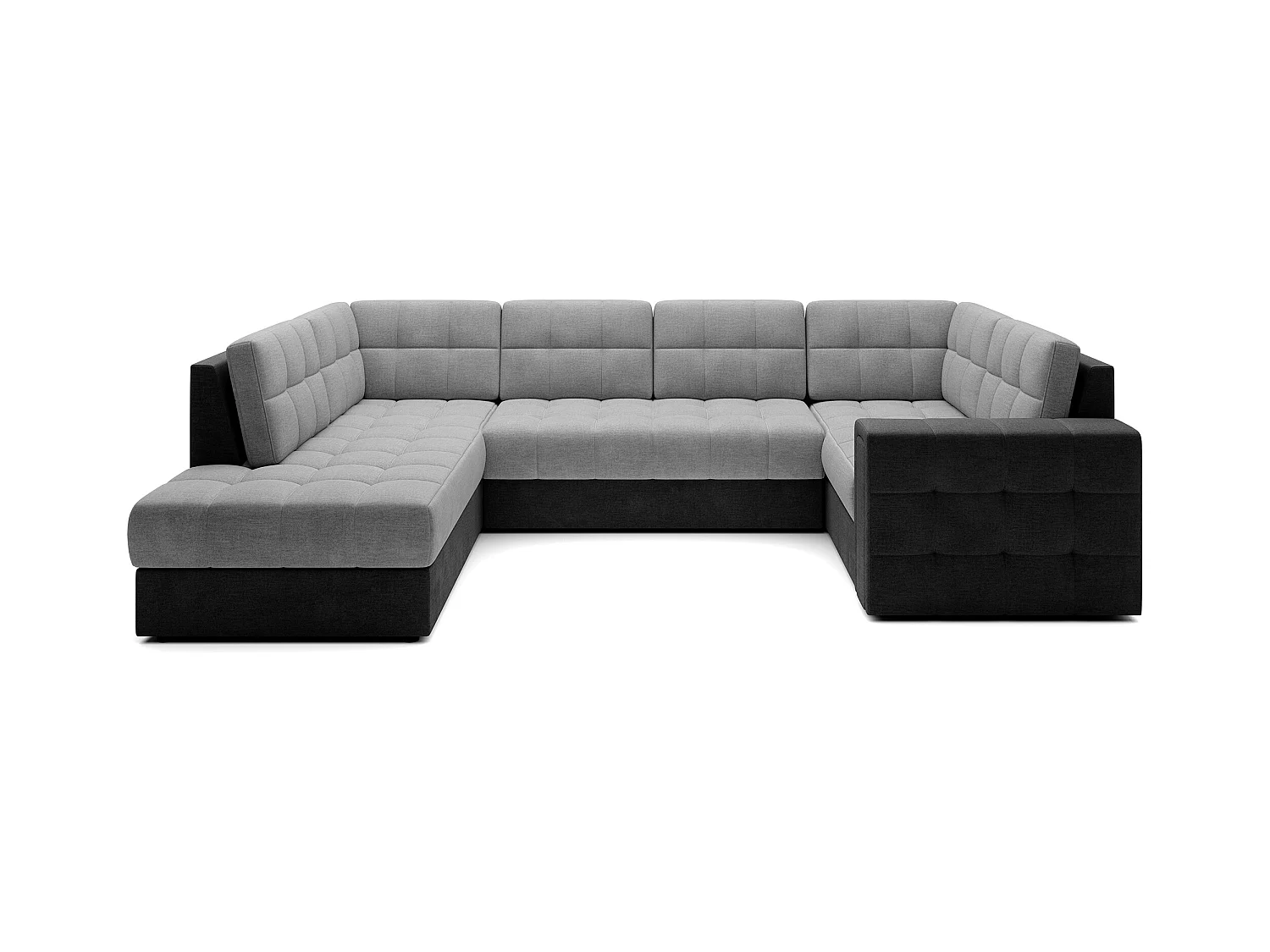 Canapé panoramique BLOOM tissu capitonné - Rangement et convertible-Gris foncé/Gris-Coffre de rangement à gauche
