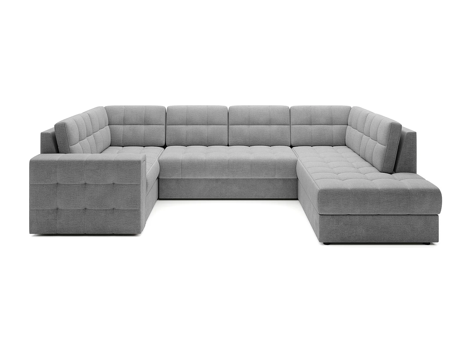 Canapé panoramique BLOOM tissu capitonné - Rangement et convertible-Gris foncé/Gris-Coffre de rangement à gauche