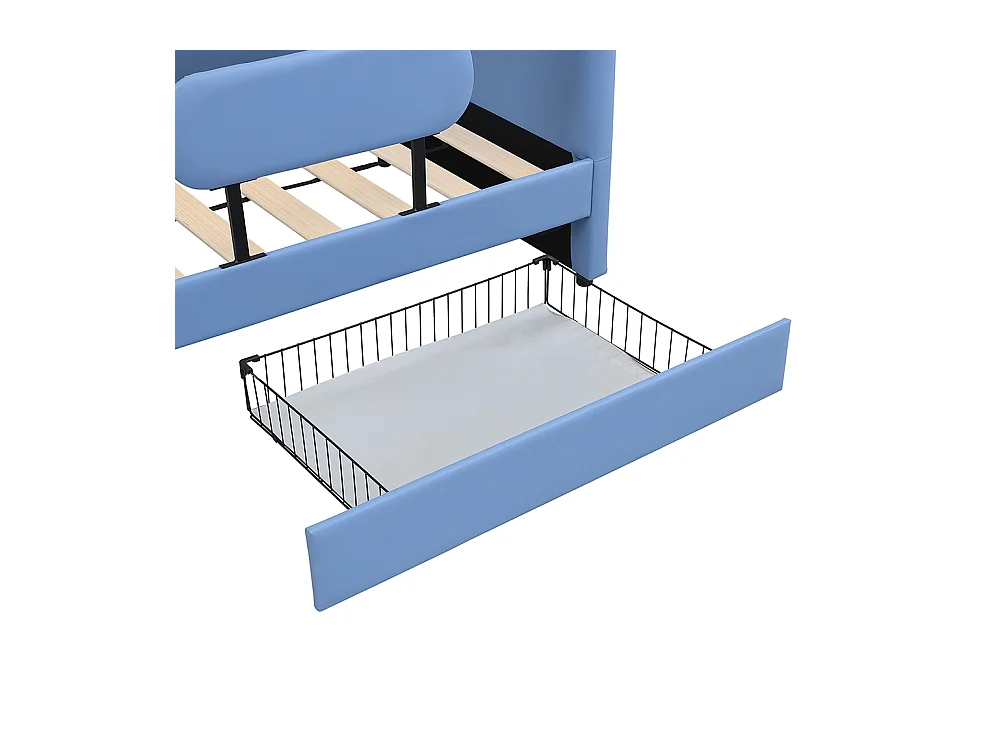 Lit avec 2 tiroirs 90x200 pour enfant design baleine avec sommier en métal sur roulettes structure MDF bleu