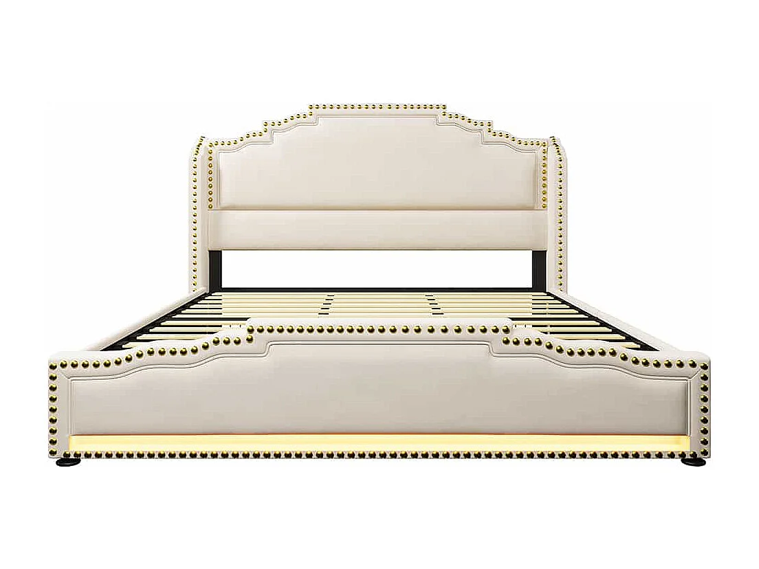 Bed met opbergruimte 180x200 tweepersoonsbed voor tieners met 4 lades, ledverlichting en USB-C-oplaadpoort, zonder matras, in beige fluweel