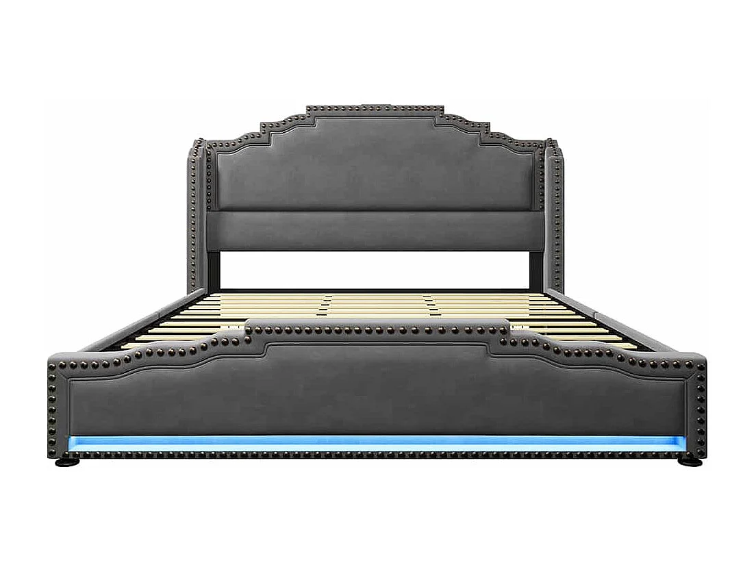 Bed met opbergruimte 180x200 tweepersoonsbed voor tieners met 4 lades, ledverlichting en USB-C-oplaadpoort, zonder matras, fluweelgrijs