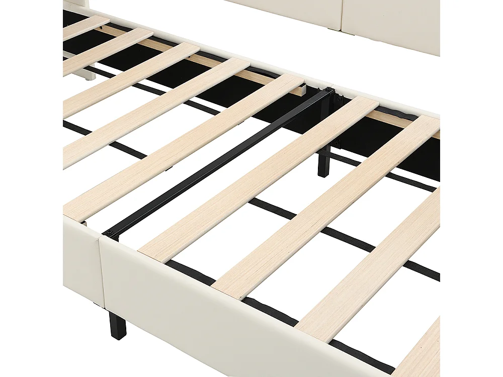 Kinderbed 90x200 gestoffeerd bed met nachtkastje met klapdeur en opbergvakken 3 kleine zakjes van wit MDF