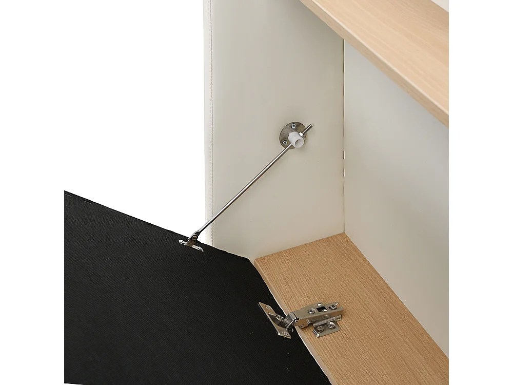 Kinderbed 90x200 gestoffeerd bed met nachtkastje met klapdeur en opbergvakken 3 kleine zakjes van wit MDF