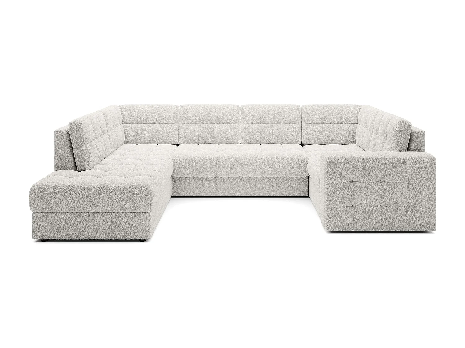 Canapé panoramique BLOOM tissu capitonné - Rangement et convertible-Blanc-Coffre de rangement à gauche