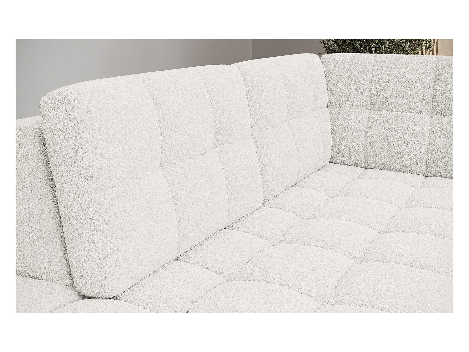 Canapé panoramique BLOOM tissu capitonné - Rangement et convertible-Blanc-Coffre de rangement à gauche