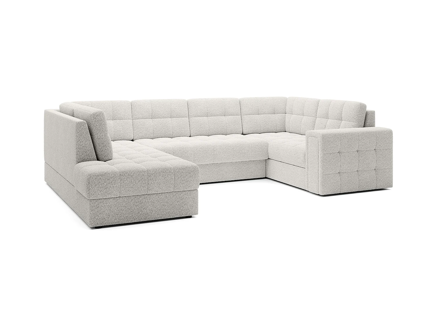 Canapé panoramique BLOOM tissu capitonné - Rangement et convertible-Blanc-Coffre de rangement à gauche