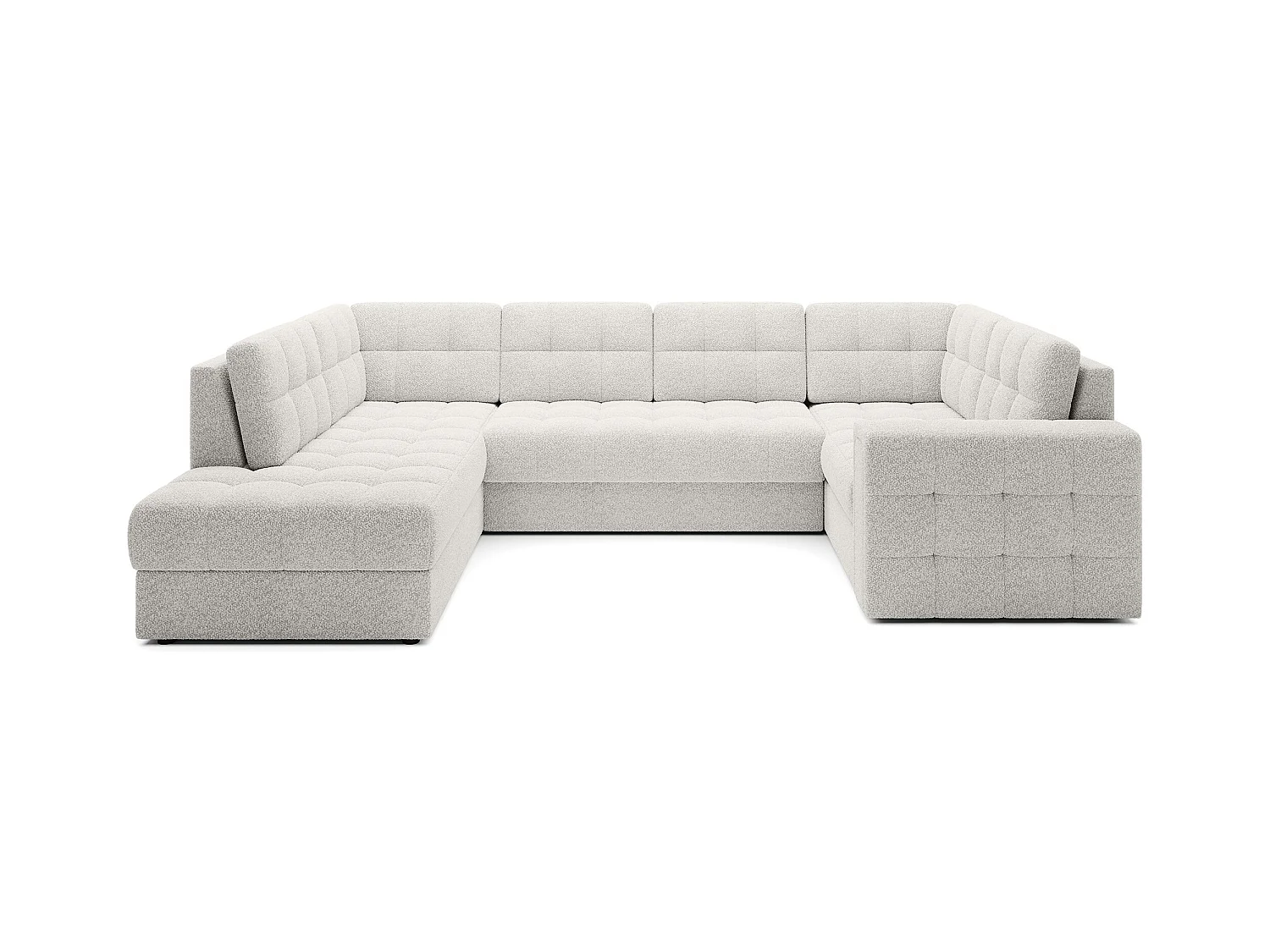 Canapé panoramique BLOOM tissu capitonné - Rangement et convertible-Blanc-Coffre de rangement à gauche