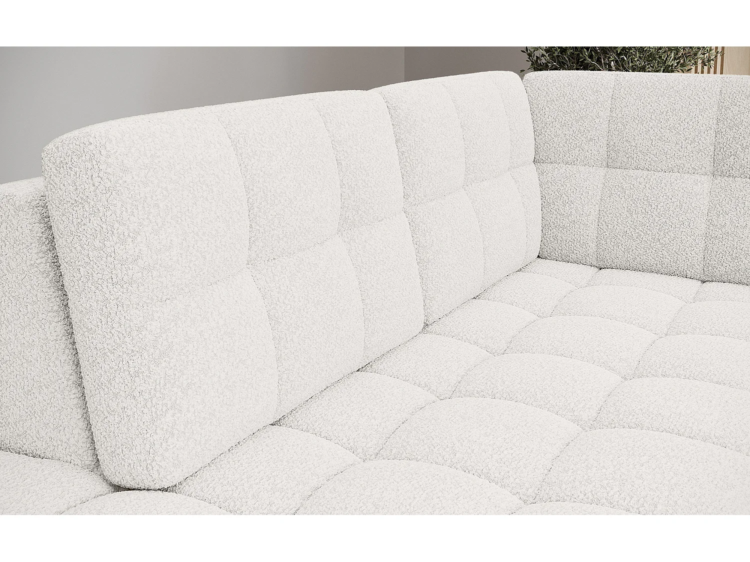 BLOOM panoramische bank in gestoffeerde stof - Opbergruimte en omvormbaar-Kleur Wit-Opslagruimte naar links
