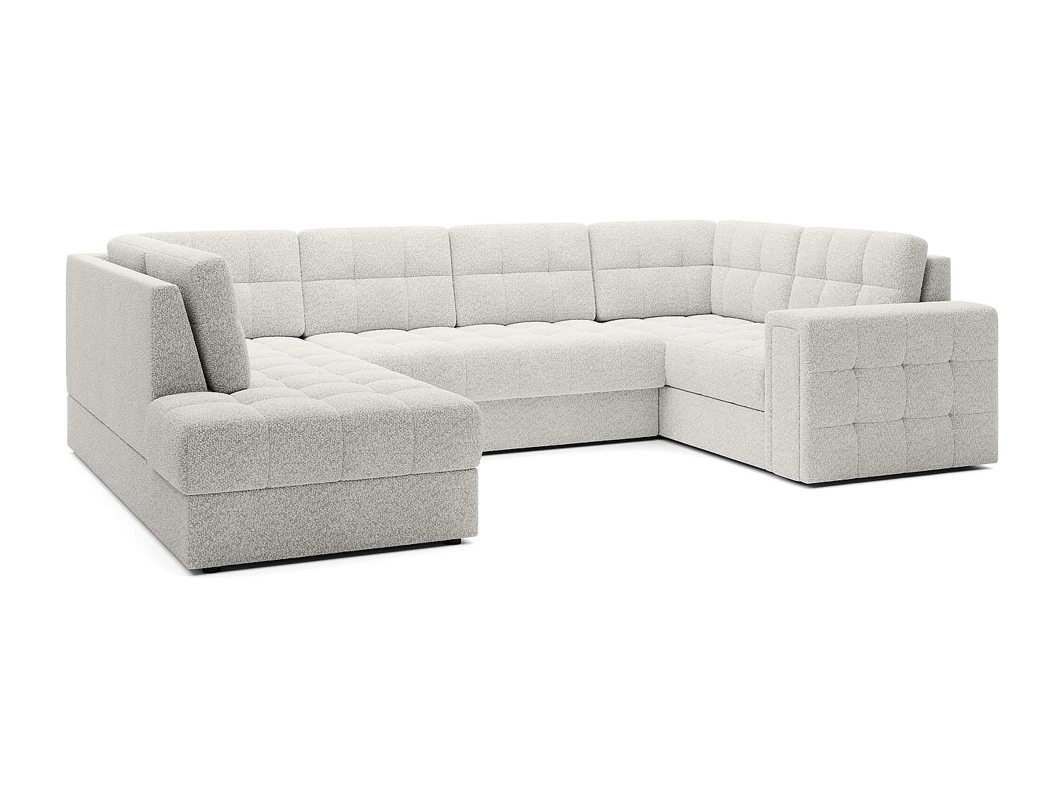 BLOOM panoramische bank in gestoffeerde stof - Opbergruimte en omvormbaar-Kleur Wit-Opslagruimte naar links