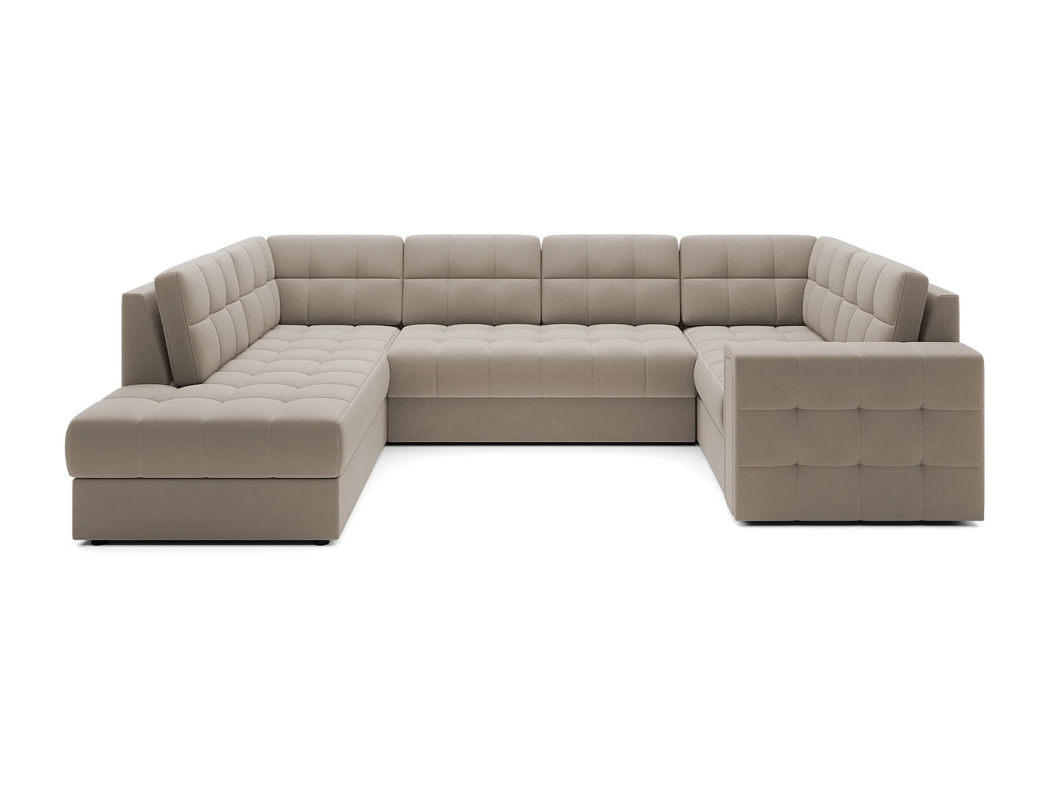 Canapé panoramique BLOOM velours capitonné - Rangement et convertible-Taupe-Coffre de rangement à gauche