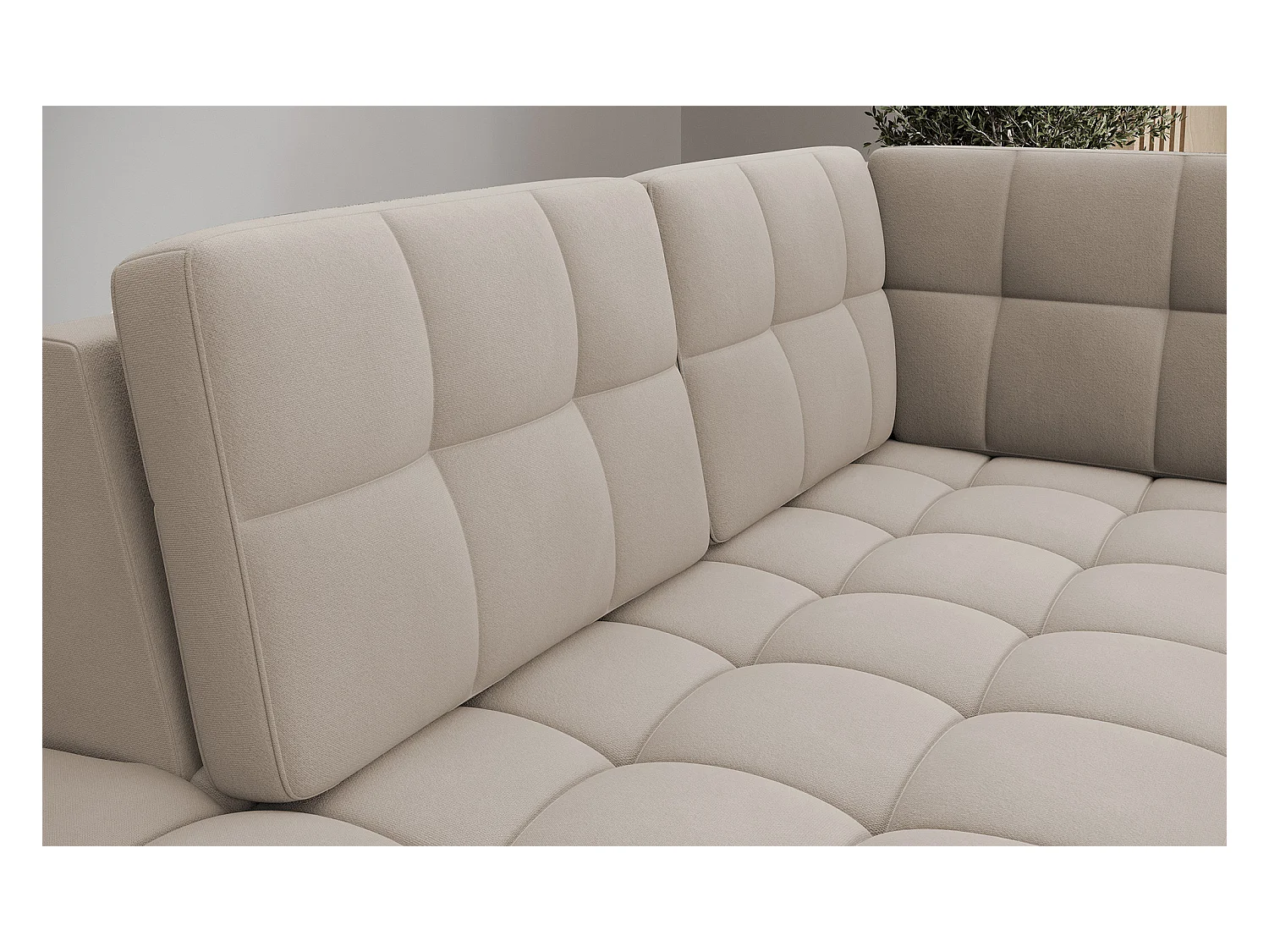 Canapé panoramique BLOOM velours capitonné - Rangement et convertible-Taupe-Coffre de rangement à gauche