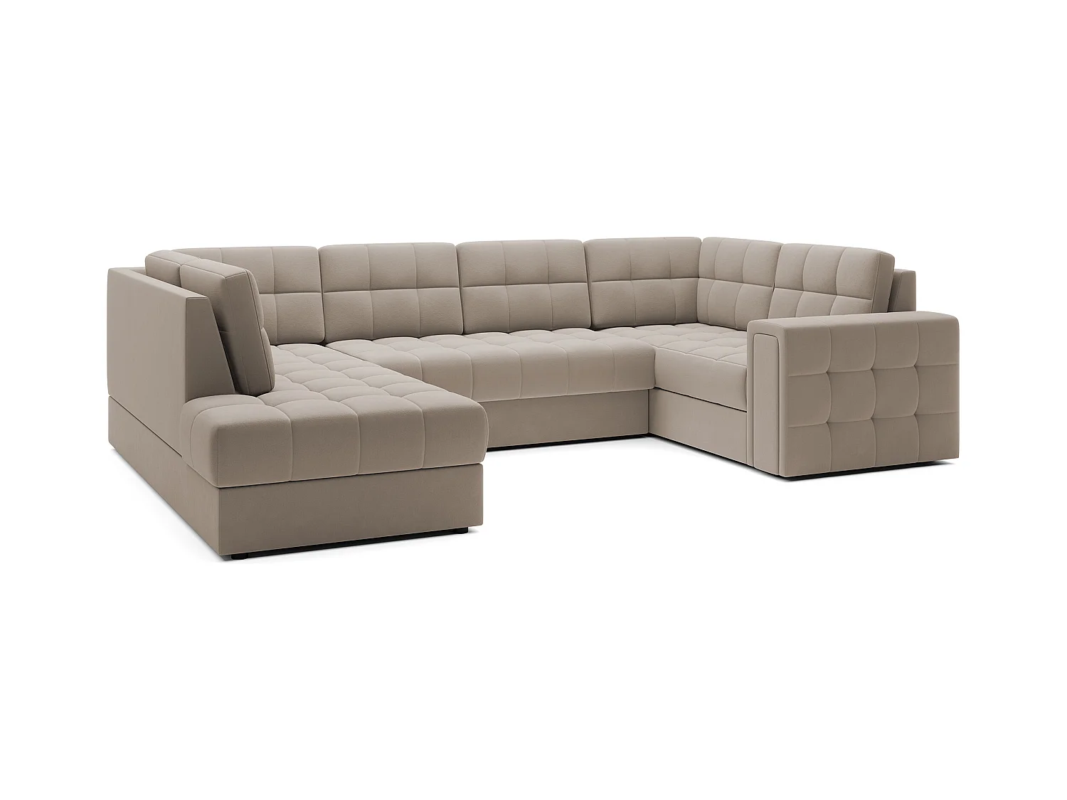 Canapé panoramique BLOOM velours capitonné - Rangement et convertible-Taupe-Coffre de rangement à gauche