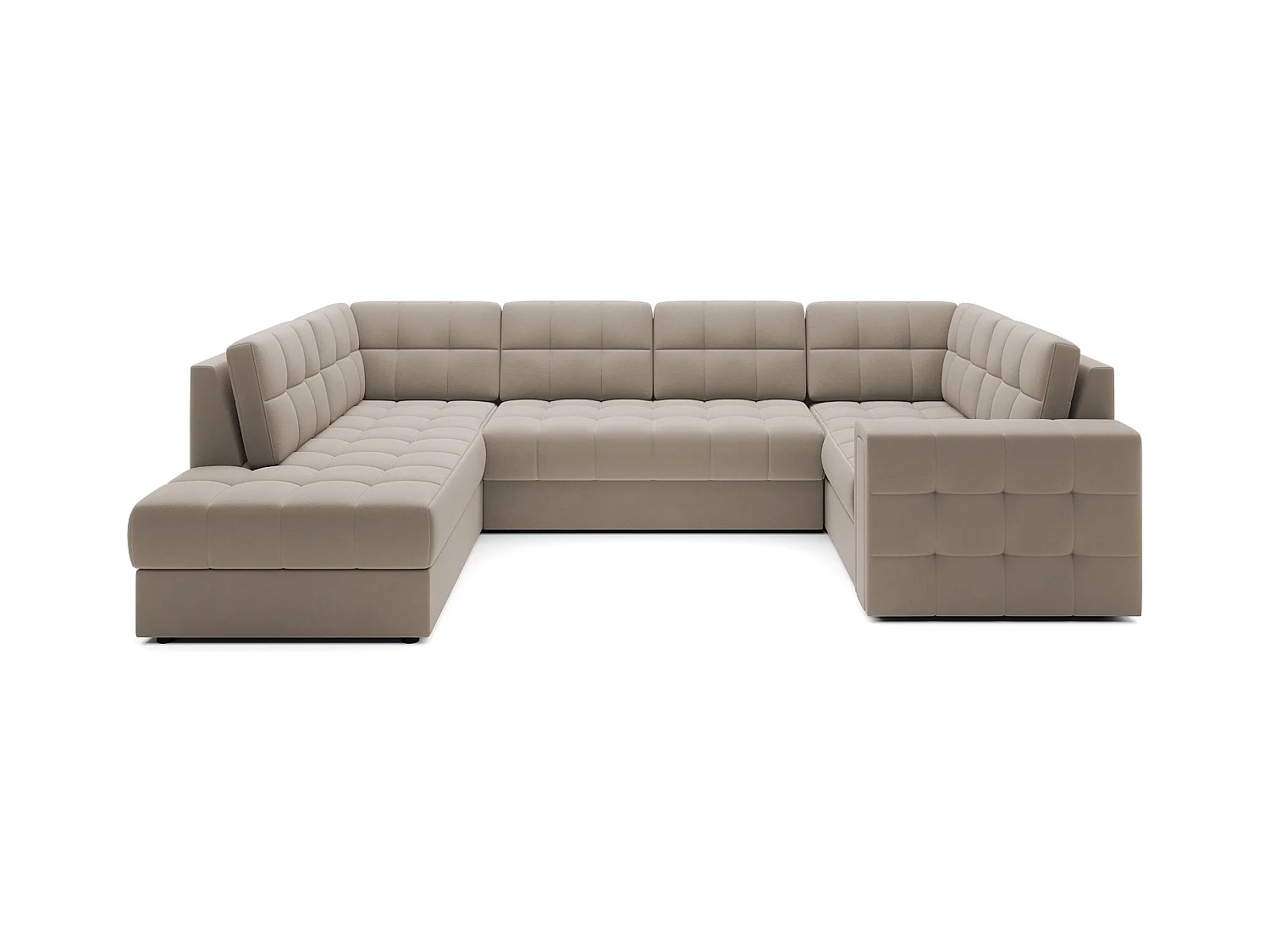 Canapé panoramique BLOOM velours capitonné - Rangement et convertible-Taupe-Coffre de rangement à gauche