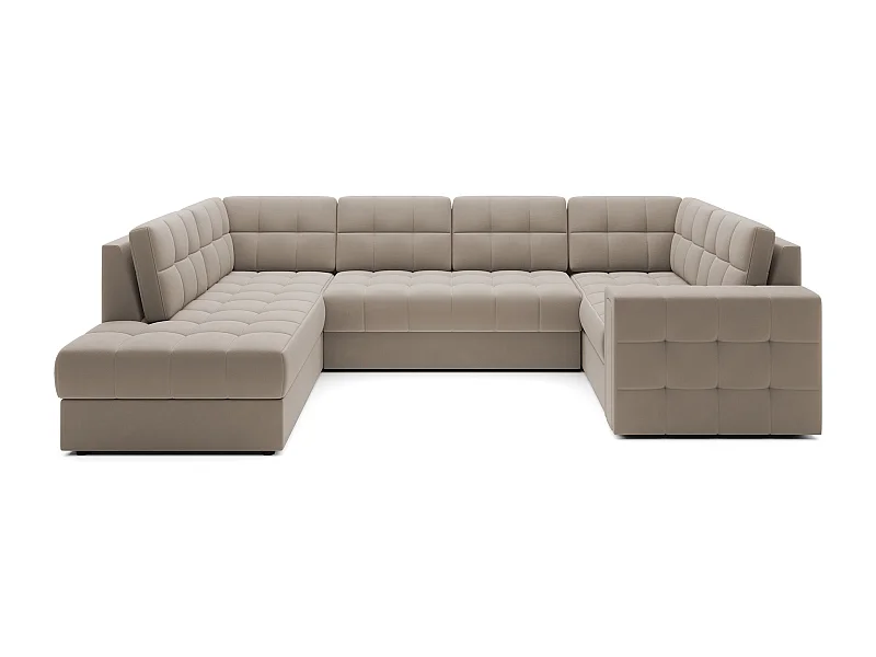 Canapé panoramique BLOOM velours capitonné - Rangement et convertible-Taupe-Coffre de rangement à gauche