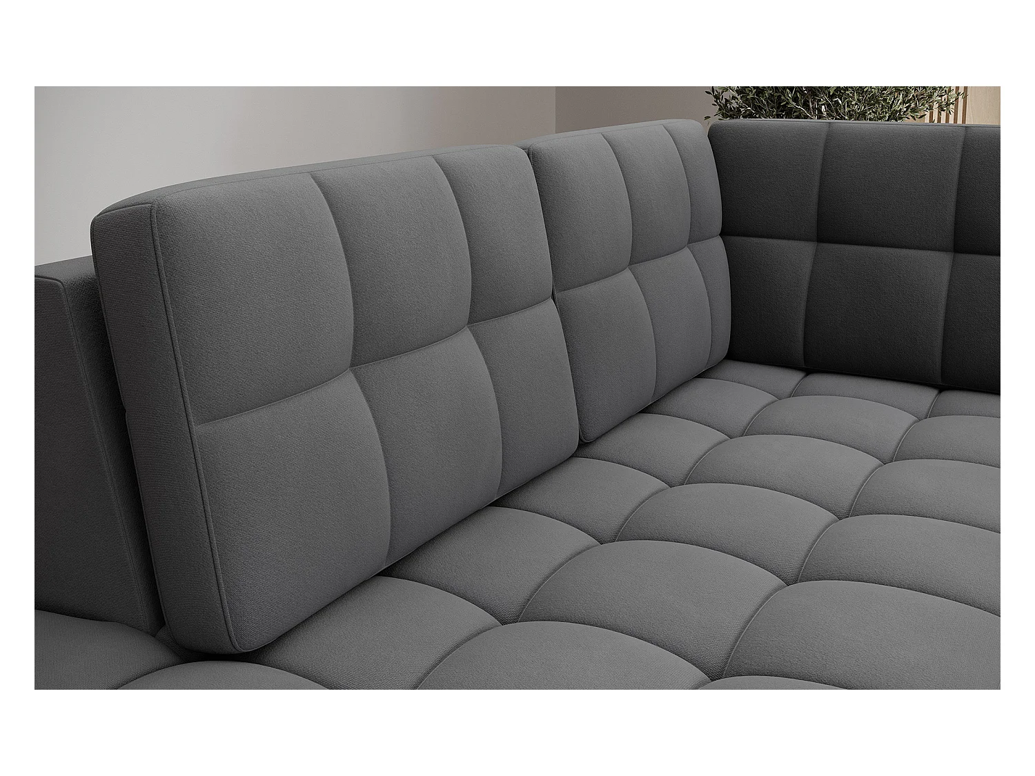 Canapé panoramique BLOOM velours capitonné - Rangement et convertible-Gris foncé-Coffre de rangement à gauche