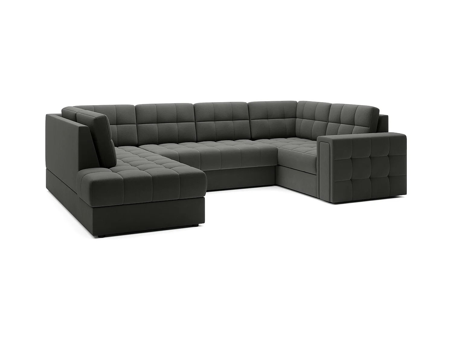 Canapé panoramique BLOOM velours capitonné - Rangement et convertible-Gris foncé-Coffre de rangement à gauche