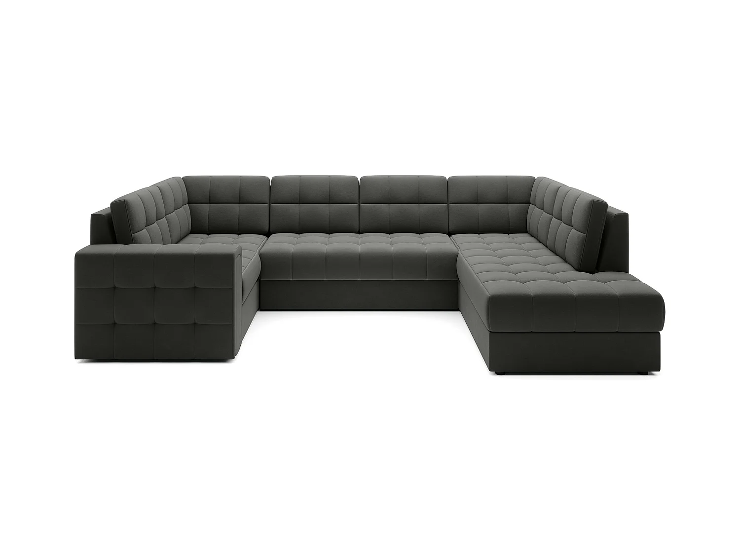 Canapé panoramique BLOOM velours capitonné - Rangement et convertible-Gris foncé-Coffre de rangement à gauche