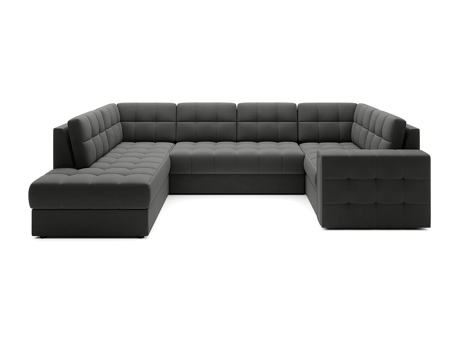 BLOOM panoramische bank in gecapitonneerd fluweel - Opbergruimte en omvormbaar-Kleur Donkergrijs-Opslagruimte naar links