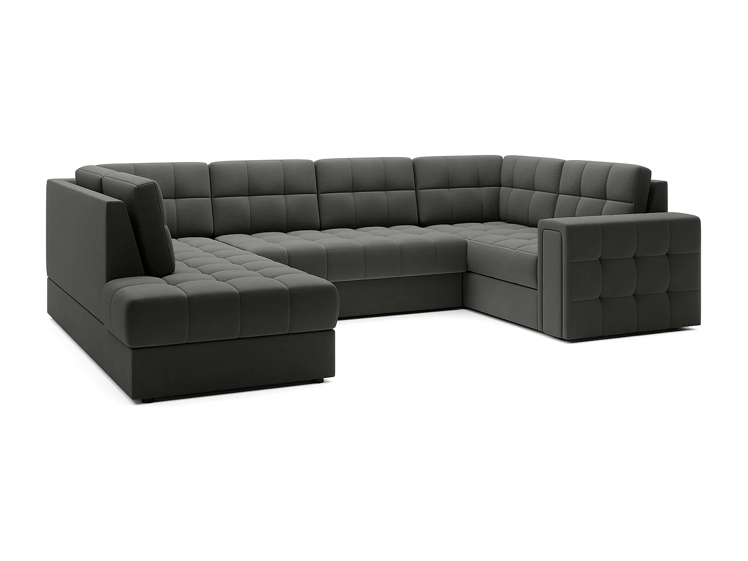 BLOOM panoramische bank in gecapitonneerd fluweel - Opbergruimte en omvormbaar-Kleur Donkergrijs-Opslagruimte naar links