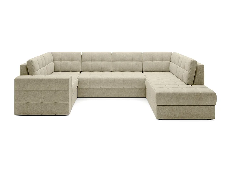 Canapé panoramique BLOOM velours capitonné - Rangement et convertible-Beige clair-Coffre de rangement à droite